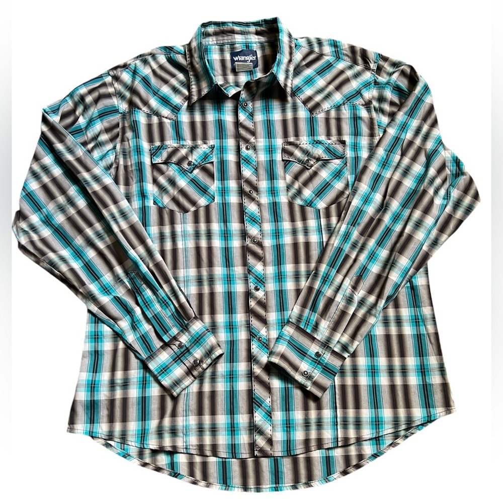Wrangler Western Shirt Pearl Snap Long Sleeve Button Down Size XL EUC